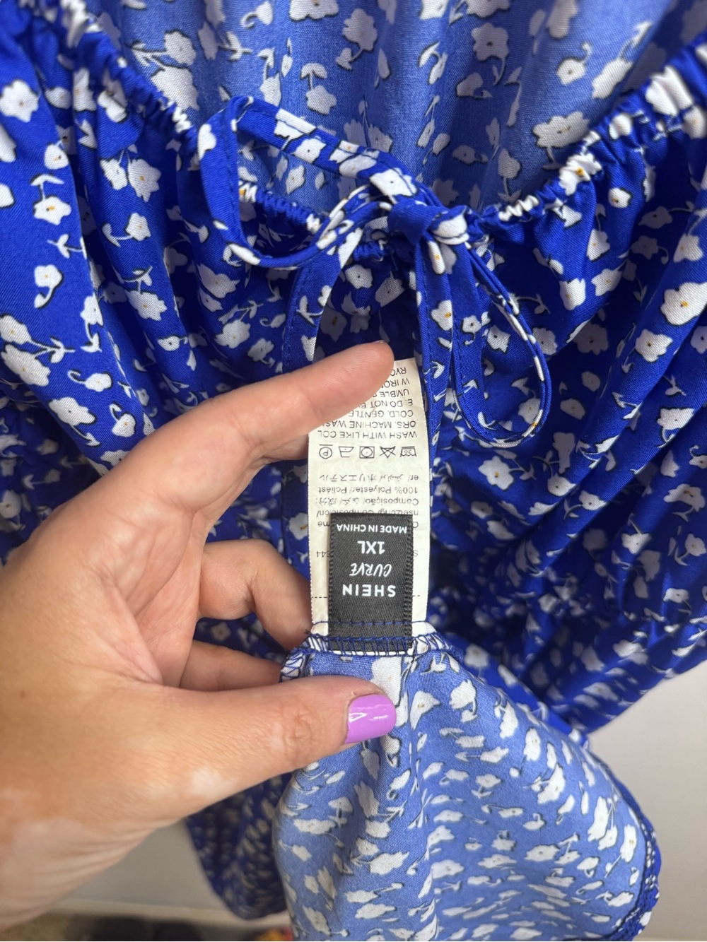 Blue Floral Puff Sleeve Mini Dress - Picture 3 of 3